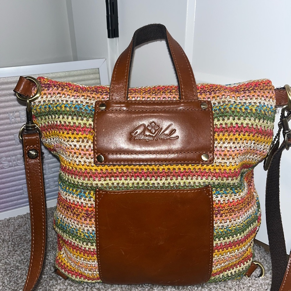 Patricia Nash Luzille Convertible Woven Leather Backpack-Coral